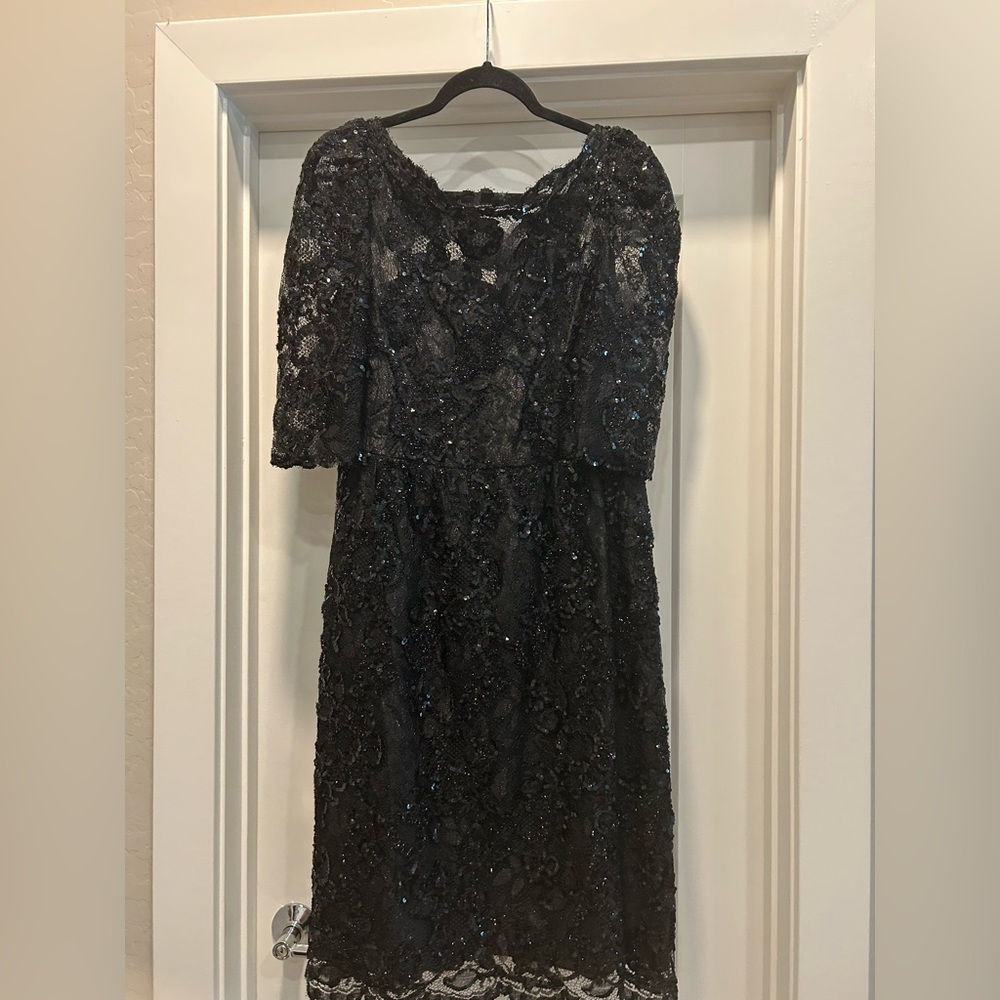 Vintage Black Lace Sequin Evening Cocktail Dress By Alfred Bosand New York 🎁👗
